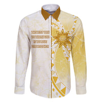 Personalised Polynesia Family Matching Off Shoulder Short Dress and Hawaiian Shirt Bahai Faith Symbol LT05 Dad's Shirt - Long Sleeve Yellow - Polynesian Pride
