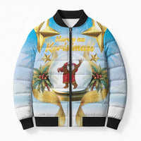 Fiji Christmas Bomber Puffer Jacket Snow Globe With Fijian Santa LT05