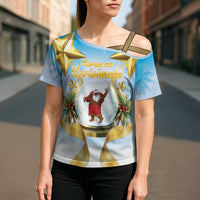 Fiji Christmas Cross Shoulder Shirt Snow Globe With Fijian Santa LT05