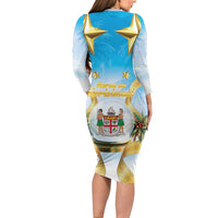 Fiji Christmas Family Matching Long Sleeve Bodycon Dress and Hawaiian Shirt Snow Globe With Fijian Santa LT05