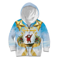 Fiji Christmas Kid Hoodie Snow Globe With Fijian Santa LT05 Zip Hoodie Blue - Polynesian Pride