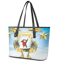 Fiji Christmas Leather Tote Bag Snow Globe With Fijian Santa LT05