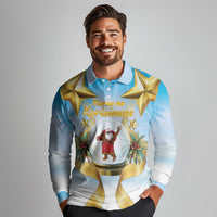 Fiji Christmas Long Sleeve Polo Shirt Snow Globe With Fijian Santa LT05