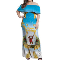 Fiji Christmas Off Shoulder Maxi Dress Snow Globe With Fijian Santa LT05 Women Blue - Polynesian Pride