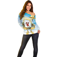 Fiji Christmas Off Shoulder Sweater Snow Globe With Fijian Santa LT05 - Polynesian Pride