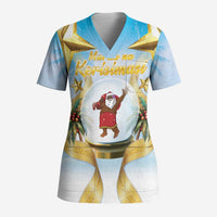 Fiji Christmas Scrub Top Snow Globe With Fijian Santa - Polynesian Pride