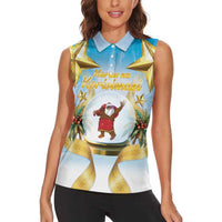 Fiji Christmas Women Sleeveless Polo Shirt Snow Globe With Fijian Santa LT05