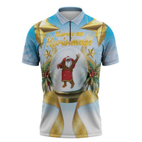 Fiji Christmas Zipper Polo Shirt Snow Globe With Fijian Santa LT05 - Polynesian Pride