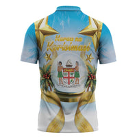 Fiji Christmas Zipper Polo Shirt Snow Globe With Fijian Santa LT05 - Polynesian Pride