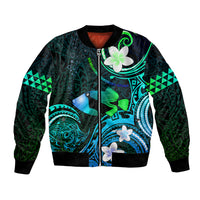 Personalised Hawaii Humuhumu Reef Triggerfish Bomber Jacket Turquoise With Plumeria LT05 Unisex Turquoise - Polynesian Pride