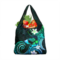 Hawaii Humuhumu Reef Triggerfish Grocery Bag Turquoise With Plumeria