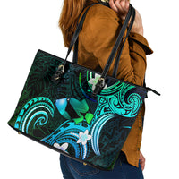 Hawaii Humuhumu Reef Triggerfish Leather Tote Bag Turquoise With Plumeria LT05 - Polynesian Pride