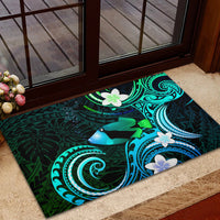 Hawaii Humuhumu Reef Triggerfish Rubber Doormat Turquoise With Plumeria LT05 - Polynesian Pride