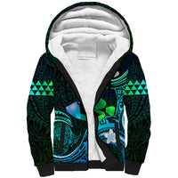 Personalised Hawaii Humuhumu Reef Triggerfish Sherpa Hoodie Turquoise With Plumeria LT05 Unisex Turquoise - Polynesian Pride