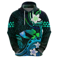Personalised Hawaii Humuhumu Reef Triggerfish Zip Hoodie Turquoise With Plumeria LT05 - Polynesian Pride
