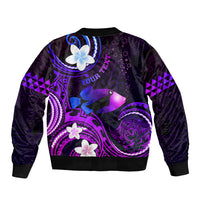Personalised Hawaii Humuhumu Reef Triggerfish Sleeve Zip Bomber Jacket Violet With Plumeria LT05 - Polynesian Pride