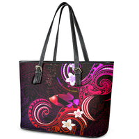 Hawaii Humuhumu Reef Triggerfish Leather Tote Bag Maroon With Plumeria LT05 - Polynesian Pride