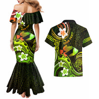Personalised Hawaii Humuhumu Reef Triggerfish Couples Matching Mermaid Dress and Hawaiian Shirt Reggae With Plumeria LT05 - Polynesian Pride