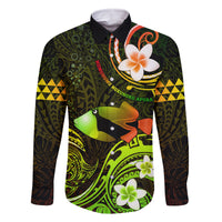 Personalised Hawaii Humuhumu Reef Triggerfish Family Matching Long Sleeve Bodycon Dress and Hawaiian Shirt Reggae With Plumeria LT05 Dad's Shirt - Long Sleeve Reggae - Polynesian Pride