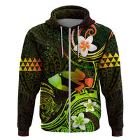 Personalised Hawaii Humuhumu Reef Triggerfish Hoodie Reggae With Plumeria LT05 Zip Hoodie Reggae - Polynesian Pride