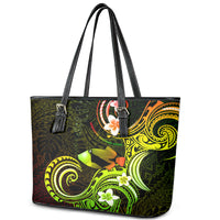 Hawaii Humuhumu Reef Triggerfish Leather Tote Bag Reggae With Plumeria LT05 - Polynesian Pride
