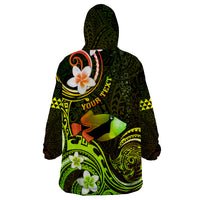 Personalised Hawaii Humuhumu Reef Triggerfish Wearable Blanket Hoodie Reggae With Plumeria LT05 - Polynesian Pride