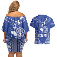 Northern Mariana Islands Couples Matching Off Shoulder Short Dress and Hawaiian Shirt Chamorro Warrior Tribal Pattern LT05 - Polynesian Pride