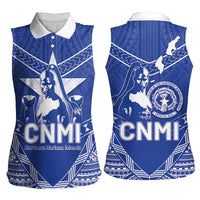 Northern Mariana Islands Women Sleeveless Polo Shirt Chamorro Warrior Tribal Pattern