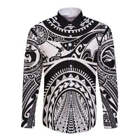 Polynesia Maui Tattoo Inspired Long Sleeve Button Shirt Black Version