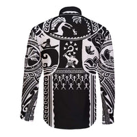 Polynesia Maui Tattoo Inspired Long Sleeve Button Shirt Black Version