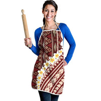 Red Vintage Tonga Ngatu Pattern With Plumeria Apron LT05 - Polynesian Pride
