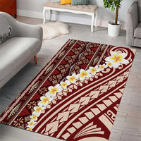 Red Vintage Tonga Ngatu Pattern With Plumeria Area Rug LT05 - Polynesian Pride