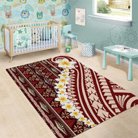 Red Vintage Tonga Ngatu Pattern With Plumeria Area Rug LT05 - Polynesian Pride