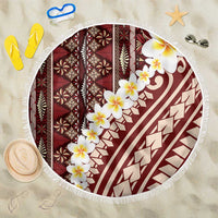 Red Vintage Tonga Ngatu Pattern With Plumeria Beach Blanket LT05 One Size 150cm Red - Polynesian Pride
