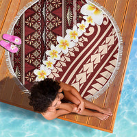 Red Vintage Tonga Ngatu Pattern With Plumeria Beach Blanket LT05 - Polynesian Pride