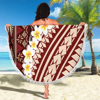 Red Vintage Tonga Ngatu Pattern With Plumeria Beach Blanket LT05 - Polynesian Pride