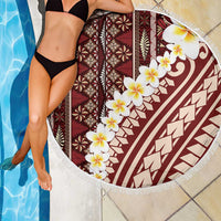 Red Vintage Tonga Ngatu Pattern With Plumeria Beach Blanket LT05 - Polynesian Pride
