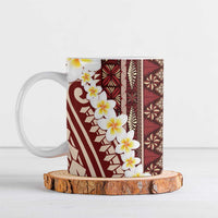 Red Vintage Tonga Ngatu Pattern With Plumeria Ceramic Mug LT05 Red - Polynesian Pride