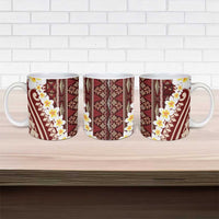 Red Vintage Tonga Ngatu Pattern With Plumeria Ceramic Mug LT05 - Polynesian Pride