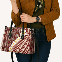 Red Vintage Tonga Ngatu Pattern With Plumeria Leather Bag LT05 - Polynesian Pride