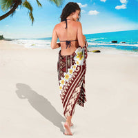 Red Vintage Tonga Ngatu Pattern With Plumeria Sarong LT05 - Polynesian Pride