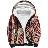 Red Vintage Tonga Ngatu Pattern With Plumeria Sherpa Hoodie LT05 Unisex Red - Polynesian Pride