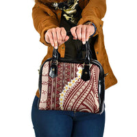 Red Vintage Tonga Ngatu Pattern With Plumeria Shoulder Handbag LT05 One Size Red - Polynesian Pride