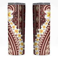 Red Vintage Tonga Ngatu Pattern With Plumeria Skinny Tumbler LT05 Red - Polynesian Pride