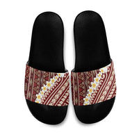 Red Vintage Tonga Ngatu Pattern With Plumeria Slide Sandals LT05 Red - Polynesian Pride