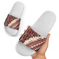 Red Vintage Tonga Ngatu Pattern With Plumeria Slide Sandals LT05 - Polynesian Pride