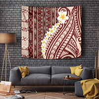 Red Vintage Tonga Ngatu Pattern With Plumeria Tapestry LT05 Red - Polynesian Pride