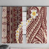 Red Vintage Tonga Ngatu Pattern With Plumeria Window Curtain LT05 With Hooks Red - Polynesian Pride