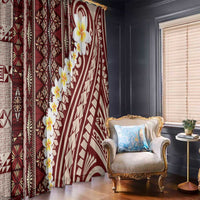 Red Vintage Tonga Ngatu Pattern With Plumeria Window Curtain LT05 - Polynesian Pride
