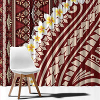 Red Vintage Tonga Ngatu Pattern With Plumeria Window Curtain LT05 - Polynesian Pride